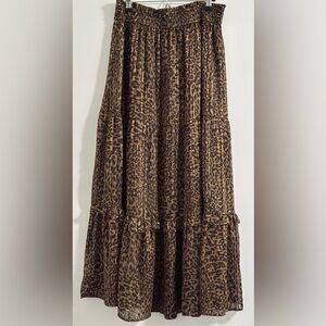Maxi Skirt Size Large Pull On Sheer Leopard Tiered Lined Metallic detail. SKU 12
